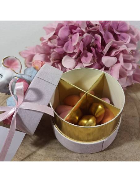 Scatole degustazione confetti rosa elefantini misti con tag personalizzato | Sindy Bomboniere