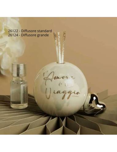 Bomboniere per Matrimonio Claraluna diffusori ambiente tema viaggio cuore argentato