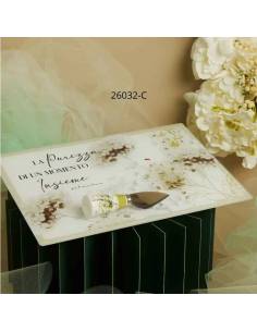 Bomboniere Claraluna Matrimonio tagliere in vetro motivo floreale con coltello