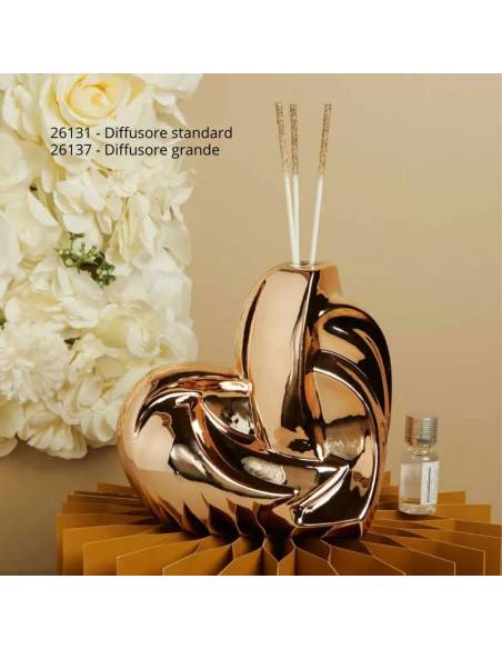 Profumatore ambiente bomboniere Matrimonio cuore dorato rosato effetto specchio