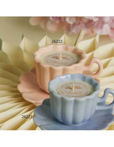 Bomboniere Battesimo Claraluna candele profumate tazze in ceramica