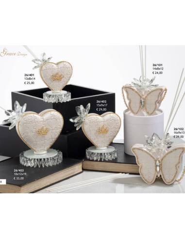 Grace Design bomboniere profumatori per ambienti cuori e farfalle dettagli in cristallo
