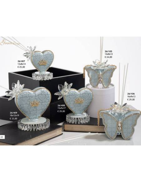 Grace Design bomboniere profumatori cuori e farfalle celesti