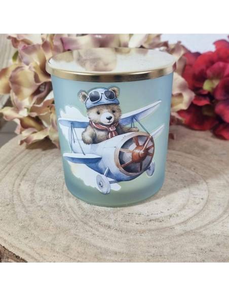 Candele per Battesimo orsacchiotto aeroplano per bimbo