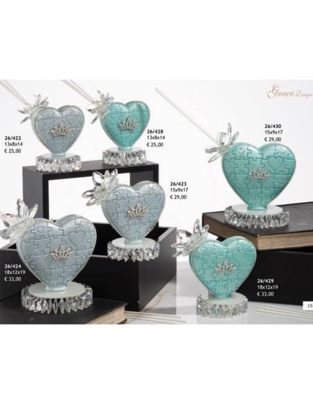 Grace Design bomboniere profumatori per ambienti cuori corona argentata con strass