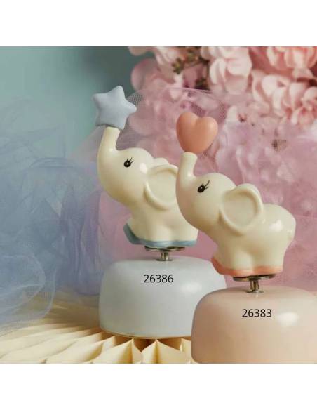 Claraluna bomboniere Battesimo carillon animali elefanti in porcellana