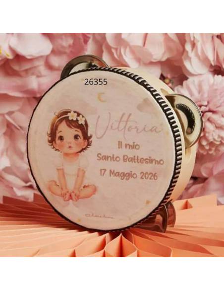 Claraluna bomboniere Battesimo bimba tamburello con bimba personalizzate