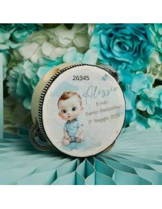 Claraluna bomboniere Battesimo maschio tamburelli personalizzati