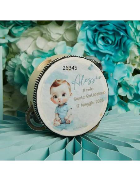Claraluna bomboniere Battesimo maschio tamburelli personalizzati
