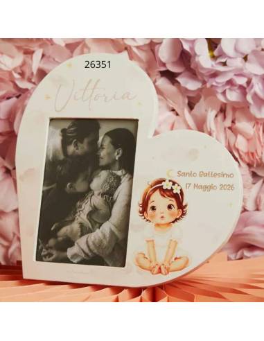 Claraluna bomboniere per Battesimo cornici portafoto cuori personalizzate