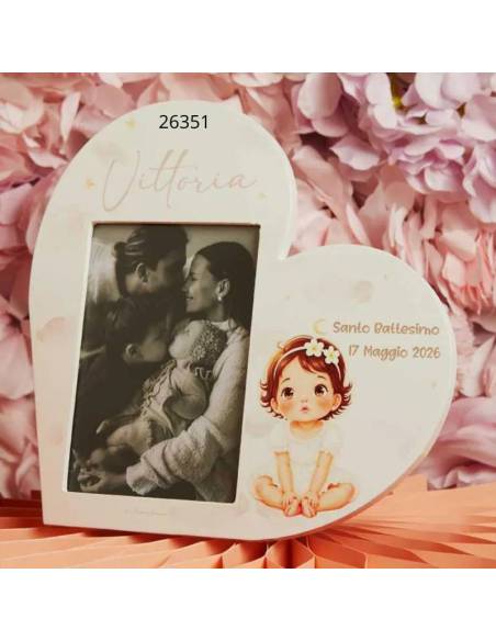 Claraluna bomboniere per Battesimo cornici portafoto cuori personalizzate