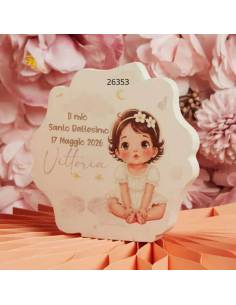 Claraluna bomboniere Battesimo bimba Icona smerlata appoggio personalizzate