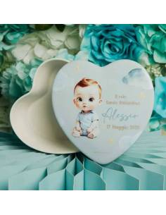 Claraluna bomboniere Battesimo bimbo scatole cuori portacandele personalizzate 2
