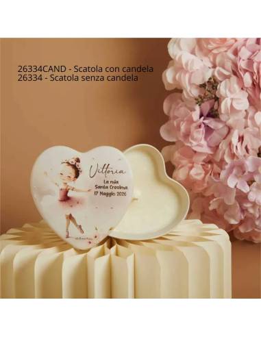 Bomboniere Claraluna Cresima scatole personalizzate portacandele cuore ballerina