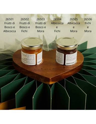 Bomboniere Claraluna Matrimonio vassoio in acacia con set marmellate artigianali