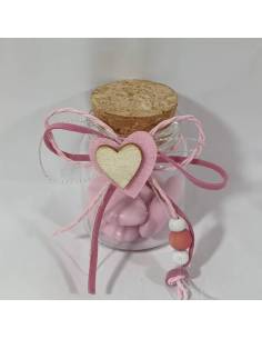 Barattolo vetro tappo in sughero portaconfetti Battesimo cuore rosa