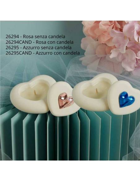 Bomboniere Claraluna scatole cuori portacandele applicazione cuoricini