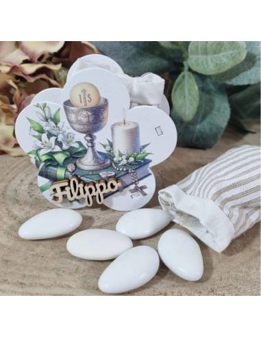 Scatole portaconfetti Comunione legno colomba e calice personalizzato nome legno