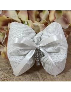 Sacchetti Prima Comunione croce tao di strass a forma di fiocco| Sindy Bomboniere