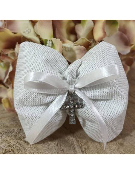 Sacchetti Prima Comunione croce tao di strass a forma di fiocco| Sindy Bomboniere