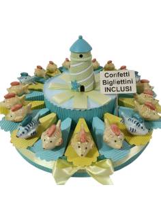 Torta bomboniere portaconfetti tema mare animaletti pesciolini appoggio