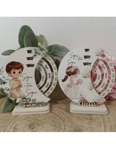 Bomboniere per Comunione calendario perpetuo con nome personalizzato in legno