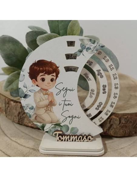 Bomboniere per Comunione calendario perpetuo con nome personalizzato in legno | Sindy Bomboniere