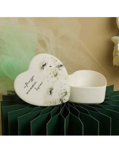 Cuore a due Claraluna bomboniere per sposi in ceramica bianca marrone| Sindy Bomboniere