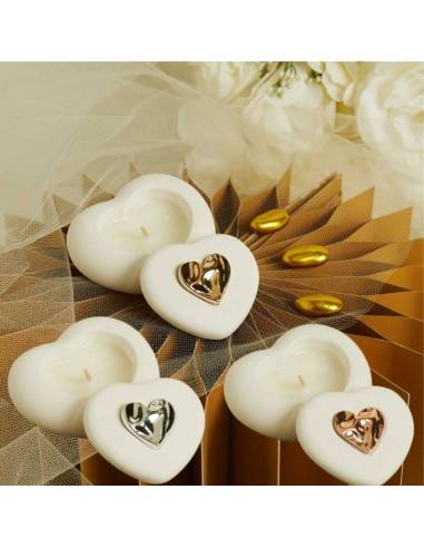 Bomboniere Claraluna Matrimonio portacandele cuore con applicazione cuoricino | Sindy Bomboniere