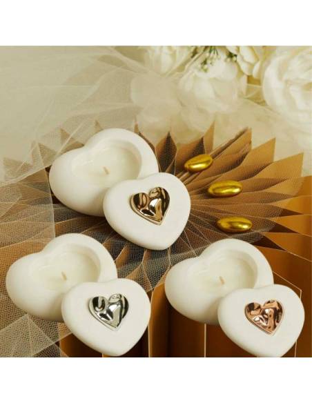 Bomboniere Claraluna Matrimonio portacandele cuore con applicazione cuoricino | Sindy Bomboniere