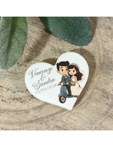 Bomboniere per Matrimonio calamite magnetiche sposi cuore personalizzato