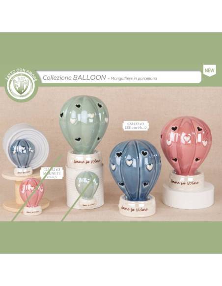 Bomboniere in porcellana mongolfiere lampade luce led con frase