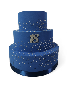 Torta scenografica finta diciottesimo compleanno blu con perline