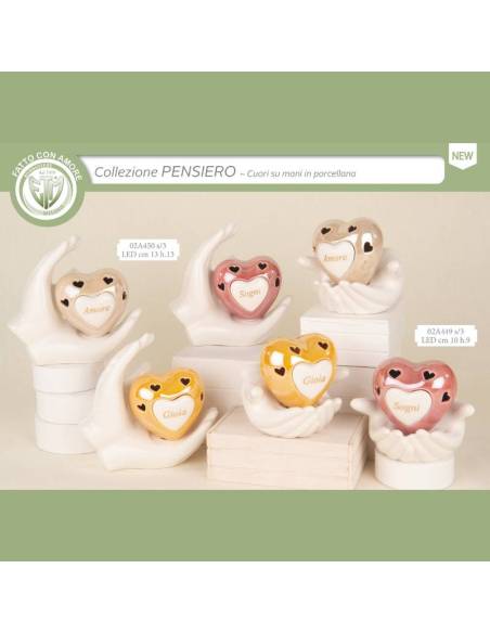 Bomboniere in porcellana lampade luci led mani cuori colorati