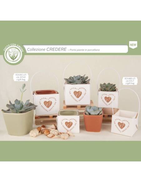 Bomboniere in porcellana vasetti portapiante con frase Collezione Credere