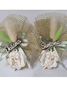 Bomboniere cerchio e tulle Comunione personalizzate quadrifoglio