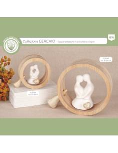 Bomboniere Matrimonio statue sposi in porcellana e legno Collezione Cerchio