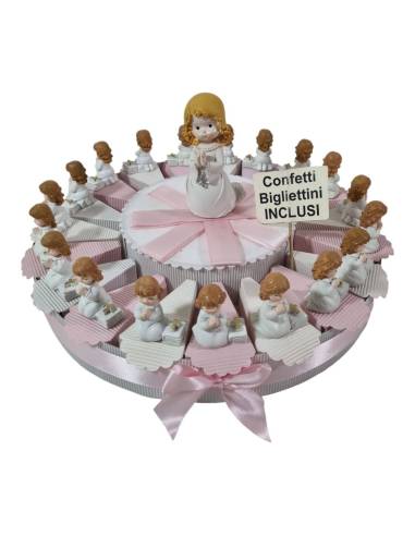 Torta bomboniera Comunione bambina in preghiera statuetta