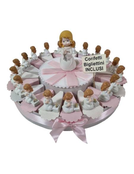 Torta bomboniera Comunione bambina in preghiera statuetta