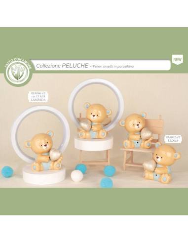 Bomboniere per Battesimo Lampade luci led orsetti in porcellana Collezione Peluche