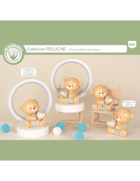Bomboniere per Battesimo Lampade luci led orsetti in porcellana Collezione Peluche