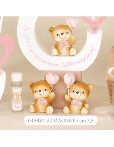 Bomboniere magneti animali orsi con palloncini rosa Collezione Palla