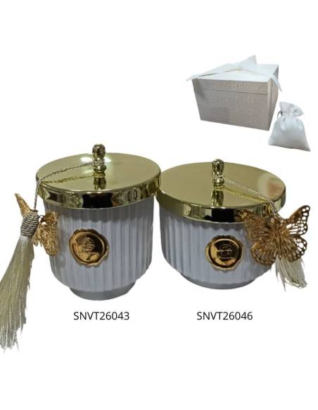 Harmony bomboniere candele profumate bianche con farfalla e nappa