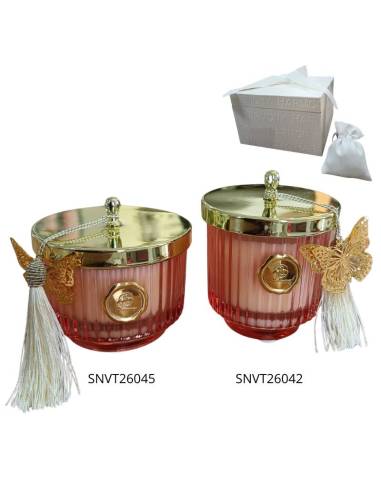 Harmony bomboniere eleganti candele profumate rosa con farfalla dorata