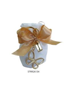 Sacchetti portaconfetti bianchi portachiavi animali farfalla dorata