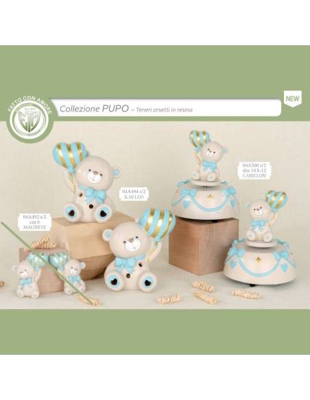 Bomboniere per Battesimo Lampade led e carillon orsetti palloncini cuore Collezione Pupo