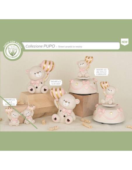 Bomboniere Battesimo lampada led e carillon orsetti palloncino cuore Collezione Pupo