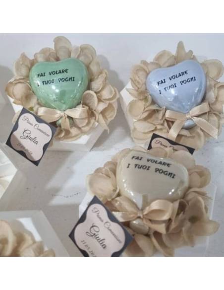 Scatole degustazione confetti palloncini cuore in ceramica con tag personalizzati| Sindy Bomboniere