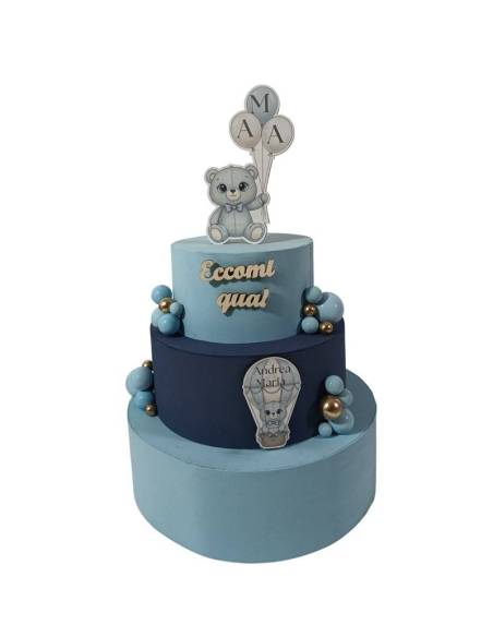 Torta finta scenografica orsetti palloncini mongolfiera personalizzata