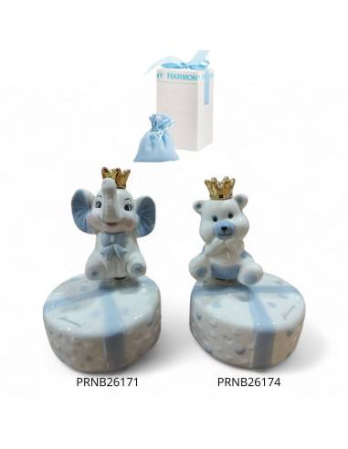 Harmony Bomboniere Battesimo carillon animali in porcellana con coroncina